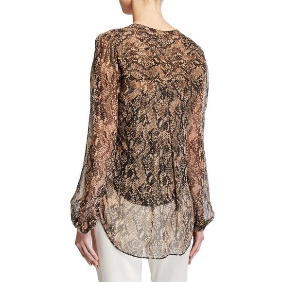 Veronica Beard Lowell Silk Snake Priht Pintuck Blouse Nude Womens Size 4 - Picture 6 of 12